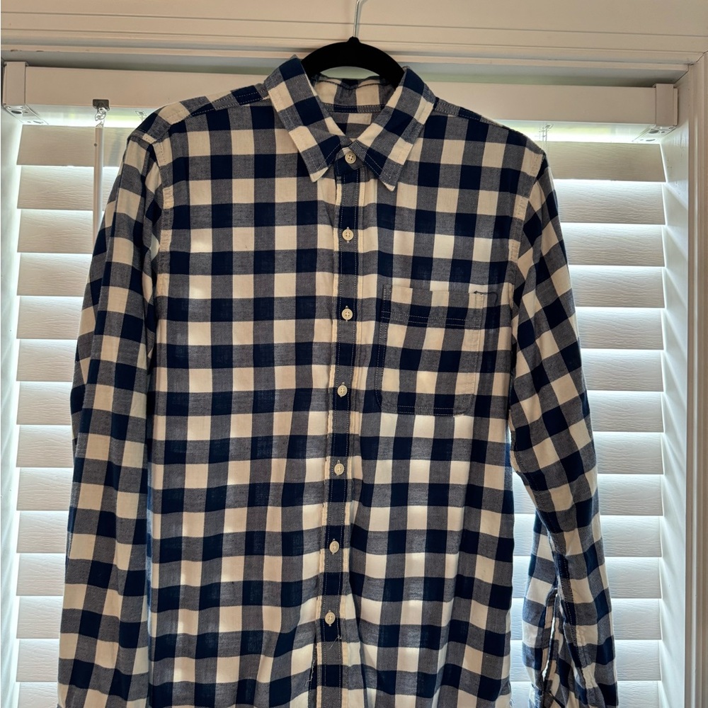 Men's Blue and White Checkered Shirt